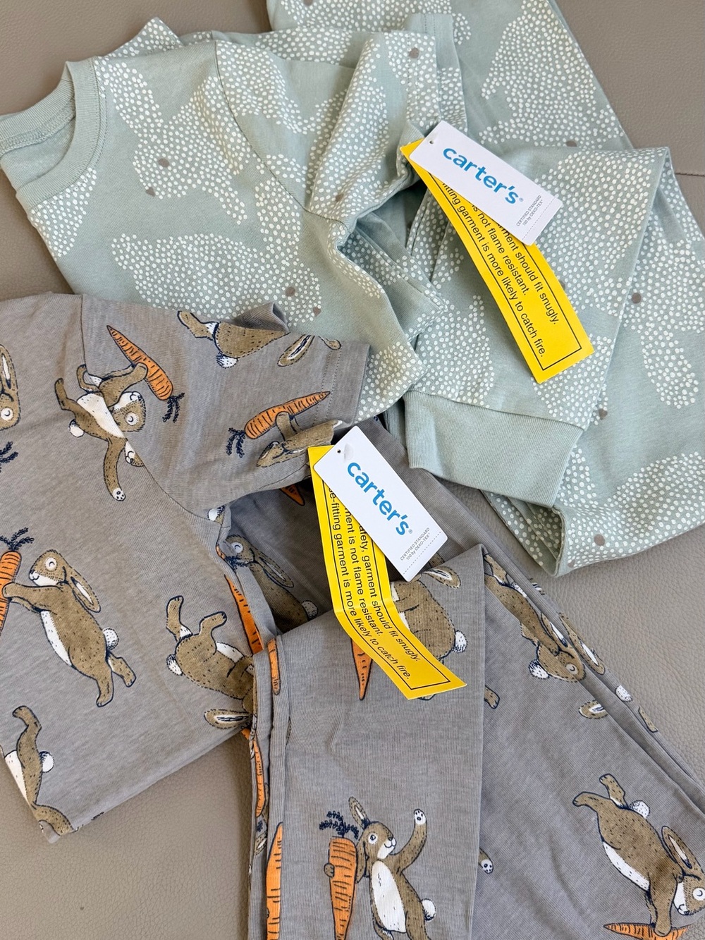 Carter's Two-Piece Pajama Sets in Sage Green & Gray with Bunny Print